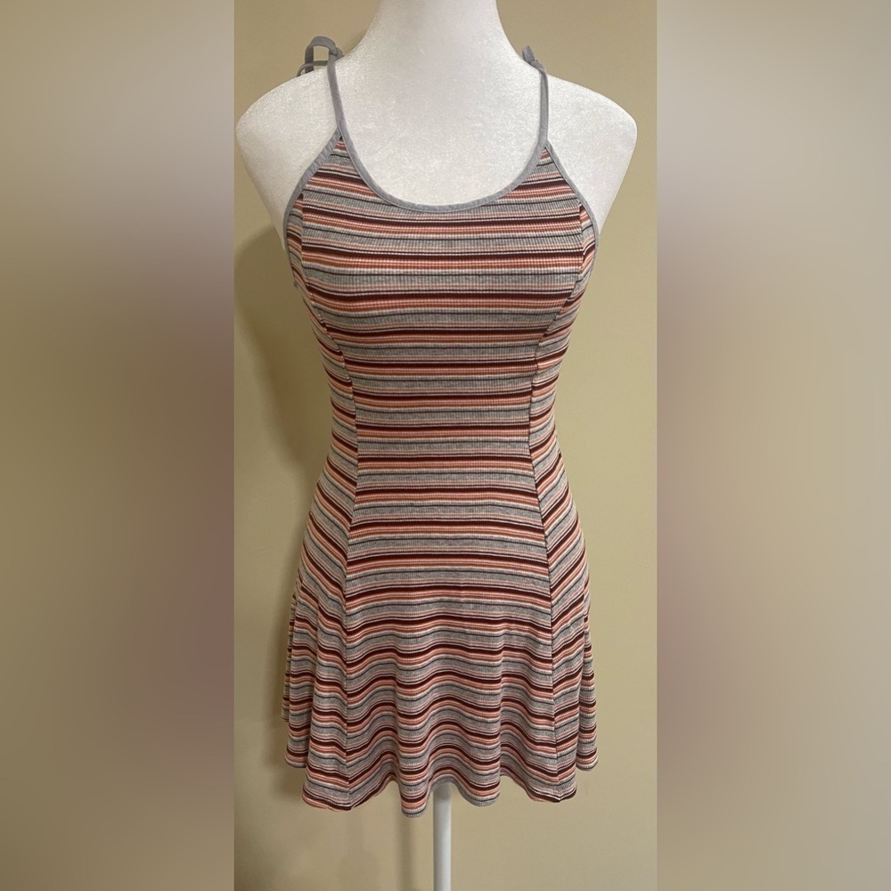 BDG grey, red and orange tie strap ribbed striped dress​​​​​​​​​